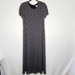 Talbots Dark Floral Maxi Dress Size 14 Lined Short Sleeve Vintage Retro Modest